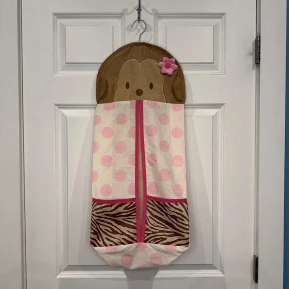 Monkey Nursery Diaper Stacker Hanging Organizer Pink Polka Dot Zebra Print - Picture 4 of 7